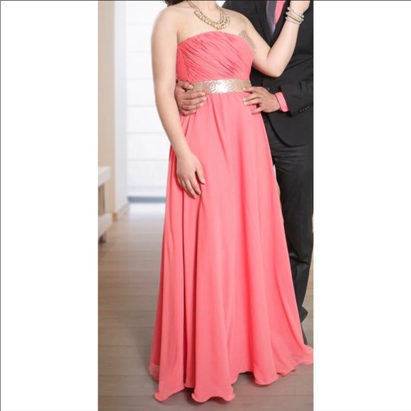 Coral Pink with Gold Accent Prom/Bridesmaid dress. - Picture 2 of 2